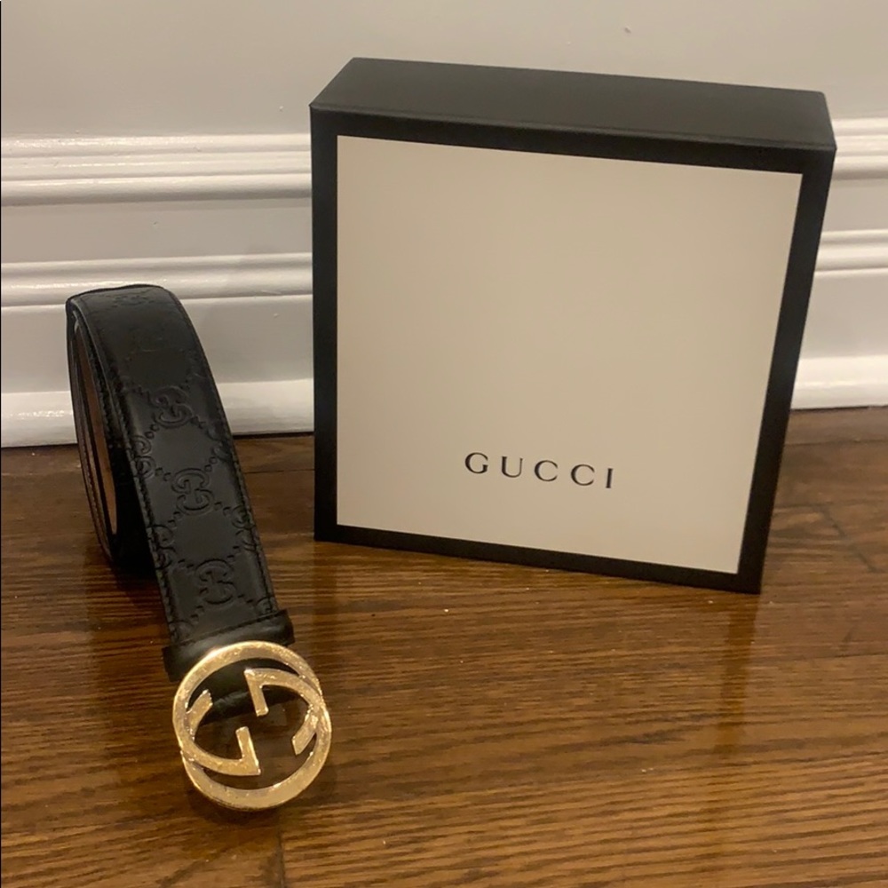 Gucci GG embossed women’s belt with gold buckle